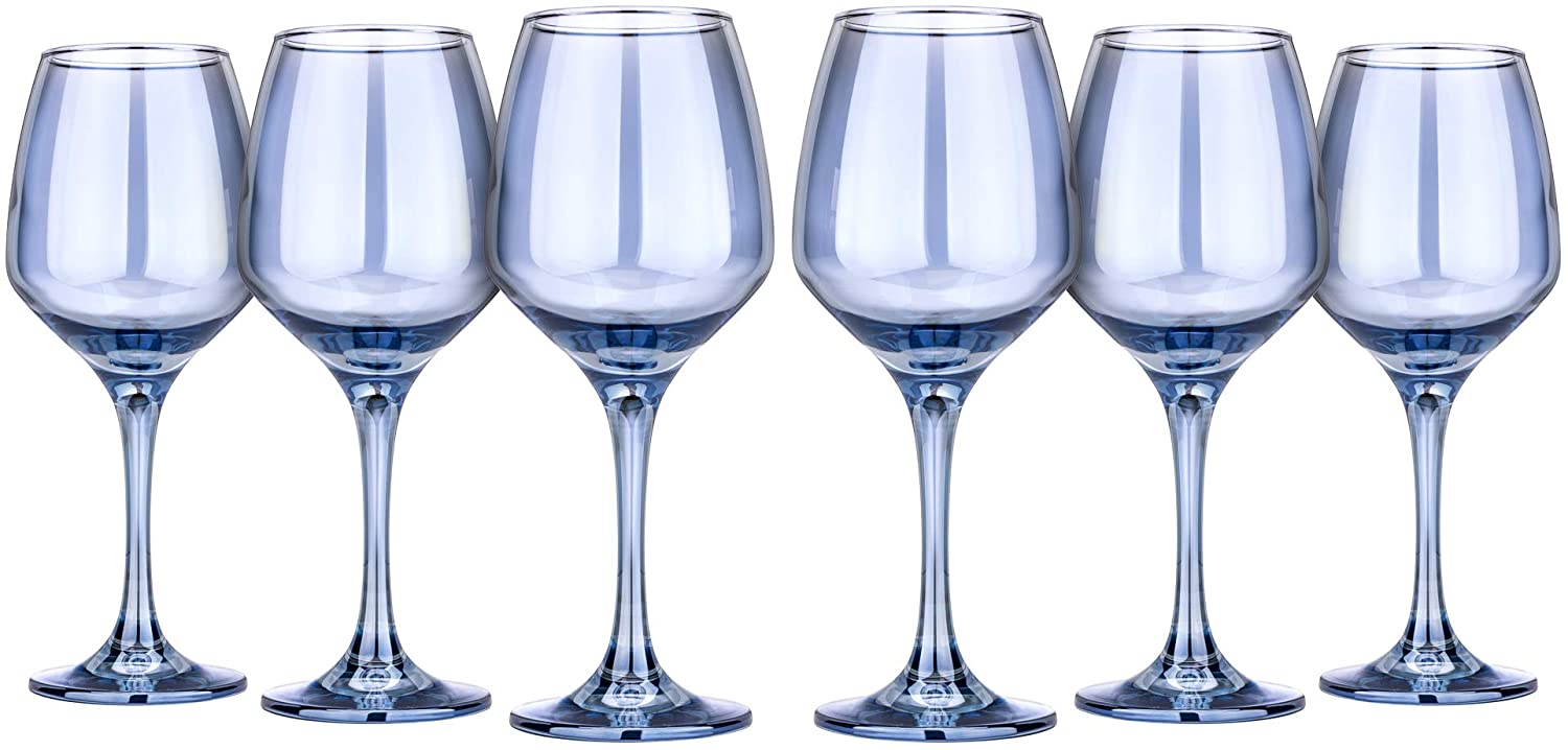 Wine Stemmed Glasses 'Black Sea' 11.75 Oz, Crystal Glassware Set of 6