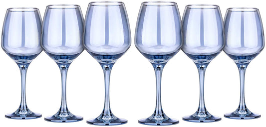 Wine Stemmed Glasses 'Black Sea' 11.75 Oz, Crystal Glassware Set of 6
