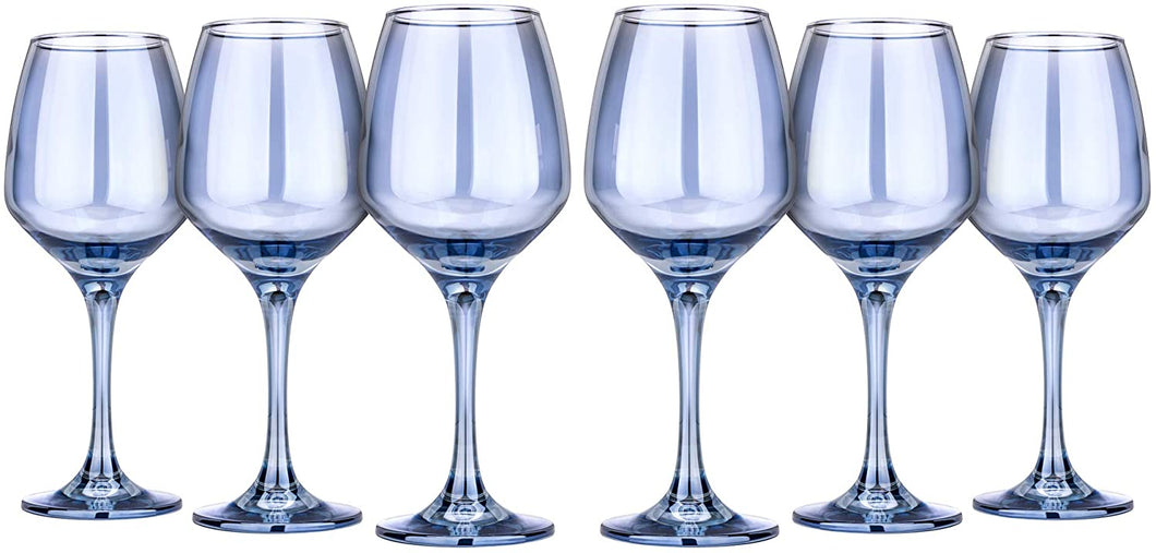 Wine Stemmed Glasses 'Black Sea' 11.75 Oz, Crystal Glassware Set of 6