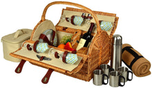 (D) York Picnic Basket for 4 with Blanket and Coffee Set for Outdoor (Green)
