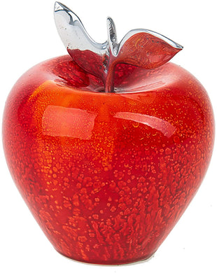 (D) Judaica Decorative Apple Wooden with Silver Leaves (Red)