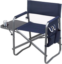 (D) Folding Chair Portable Camping Chairs with Table and Removable Cooler (Blue)
