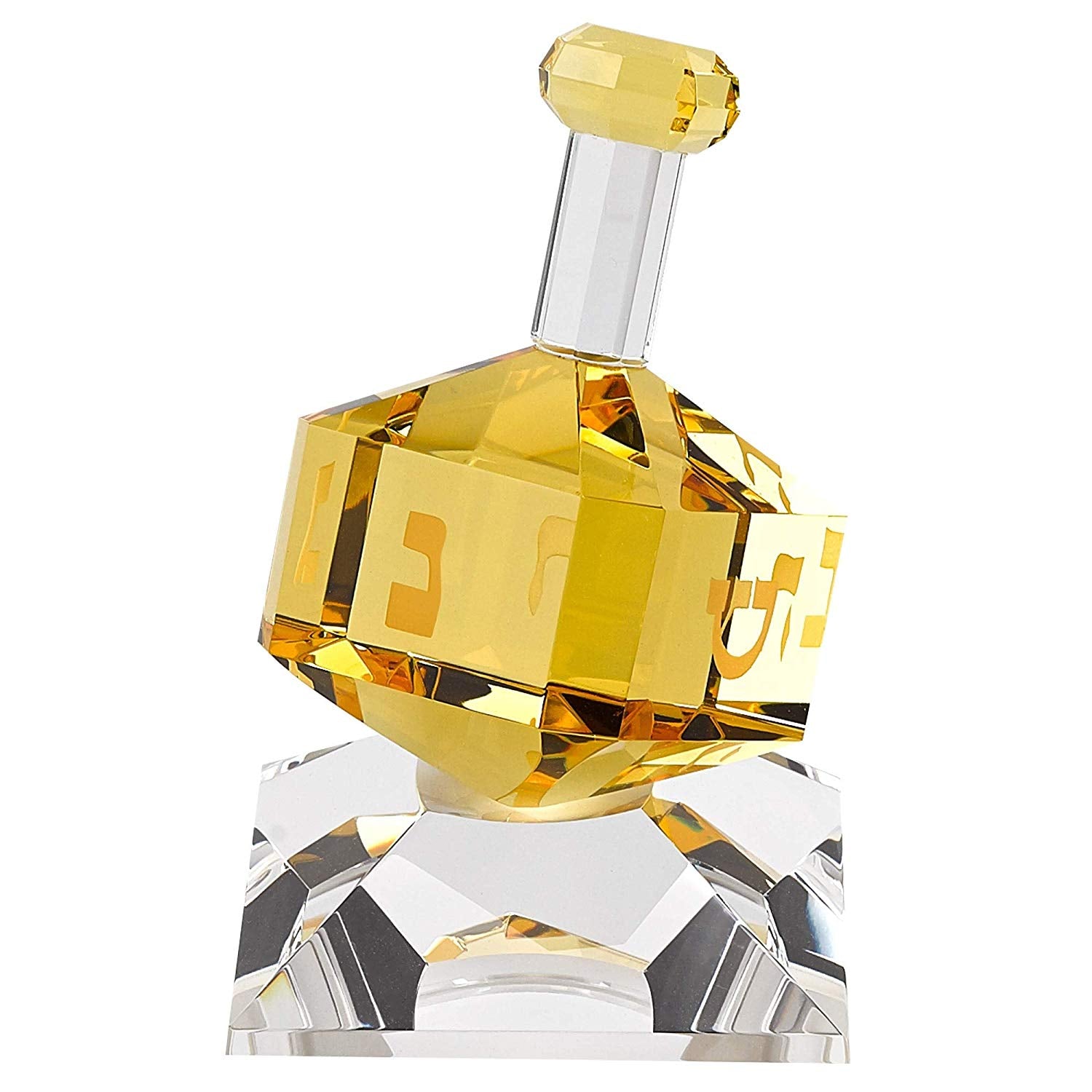 (D) Handcrafted Crystal Amber Dreidel Centerpiece Figurine on Stand 3"H