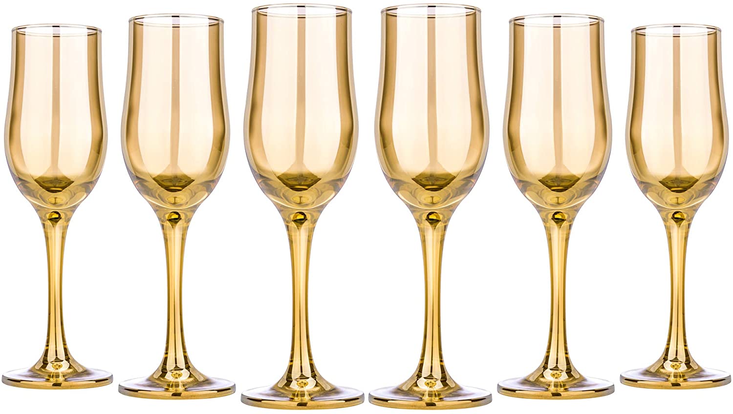 Champagne Flutes, Wine Glasses 6,5 Oz Gold Goblets Glassware Set of 6