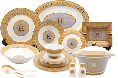 Royalty Porcelain 44-pc Dinner Set, Mosaic, 24K Gold Plated Bone China Porcelain