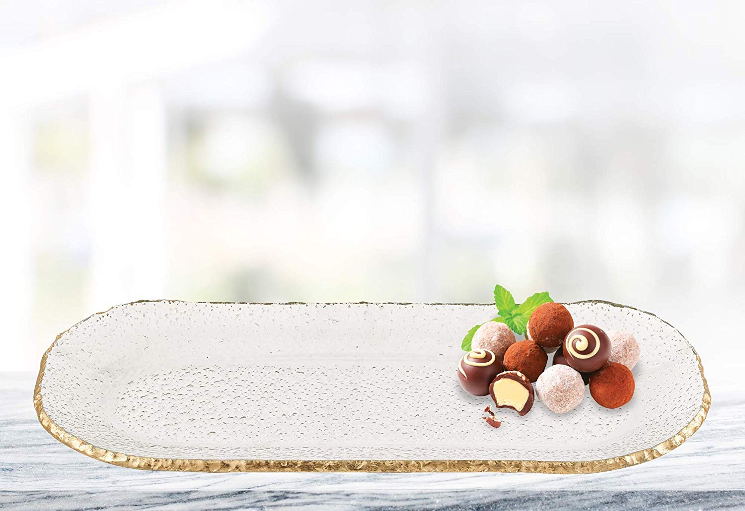 (D) Handcrafted 'Goldedge' Oval Serving Platter 18" with Gold Rim, Handmade