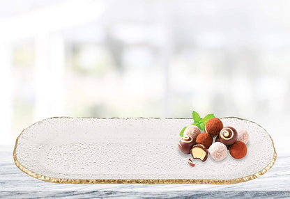 (D) Handcrafted 'Goldedge' Oval Serving Platter 18" with Gold Rim, Handmade