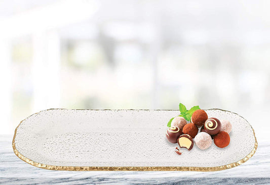 (D) Handcrafted 'Goldedge' Oval Serving Platter 18" with Gold Rim, Handmade