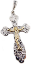 (D) Religious Gifts, Large Silver 935 Russian Crucifix Cross - 14kt Gold Pendant