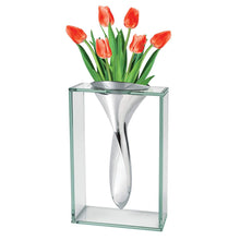 (D) Handcrafted Crystal Clear 'Elvis' 13" Glass Flower Vase with Aluminum Center