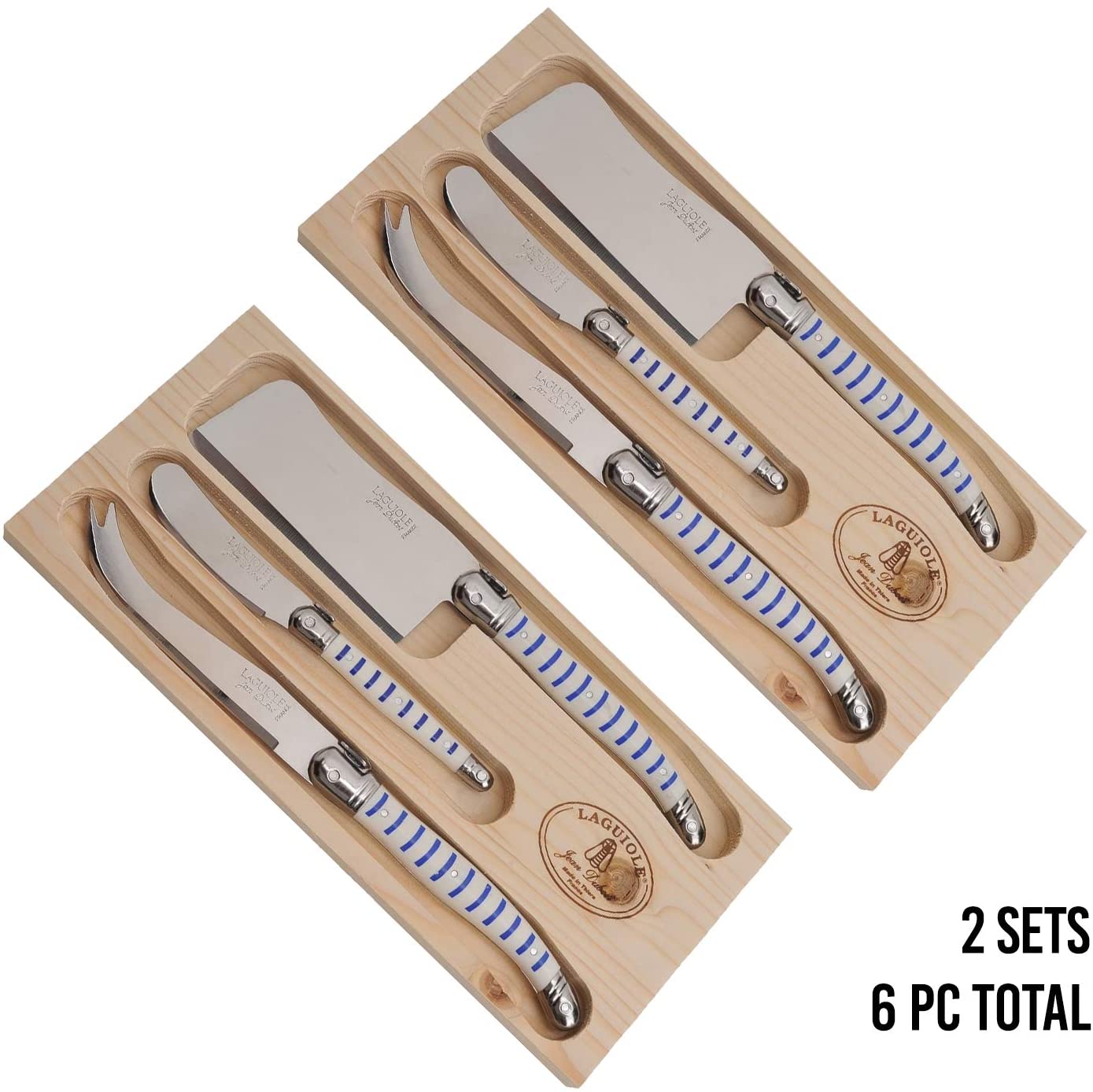 (D) Laguiole Flatware Hand Made French 3-pc Mariniere Cheese Set Vintage 2 PACK