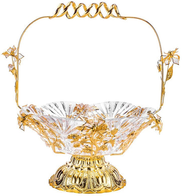 Table Serving Basket with Handle 1pc, Fruit Bowl Gold with Crystals
