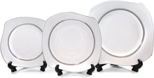 Royalty Porcelain "Giovanni" 20-Piece Square White & Silver Dinnerware Set, 24K Gold-Plated Fine Porcelain, Service for 4