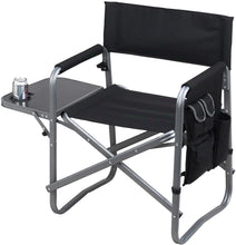 (D) Folding Chair Portable Camping Chairs with Table and Removable Cooler (Black)