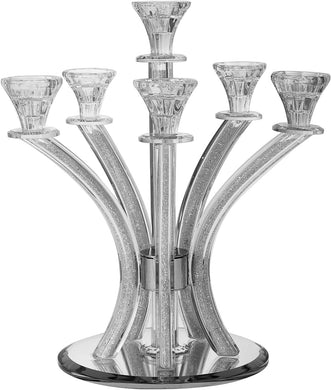 (D) Candelabra Crystal with Stones 6 Branches 16x13 Inch Modern Judaica Design