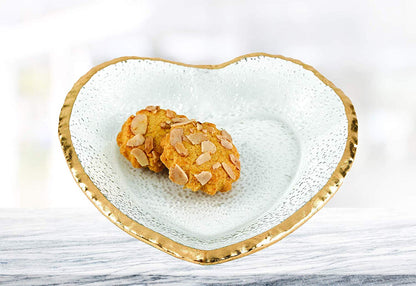 (D) Handcrafted 'Goldedge' 13" Heart-Shaped Glass Serving Platter with Gold Rim