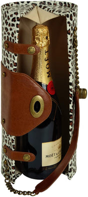 (D) Wine Bottle Carrier and Purse, Wine Holder, 30th Birthday Gifts (Snow Leopard)