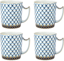 Royalty Porcelain Tea Mugs Set 4 pc, Blue Design, Bone China Porcelain