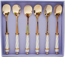 Royal Flatware 12pc Gold-plated 24K Spoons and Forks Dessert Flatware Set with Swarovski Stone