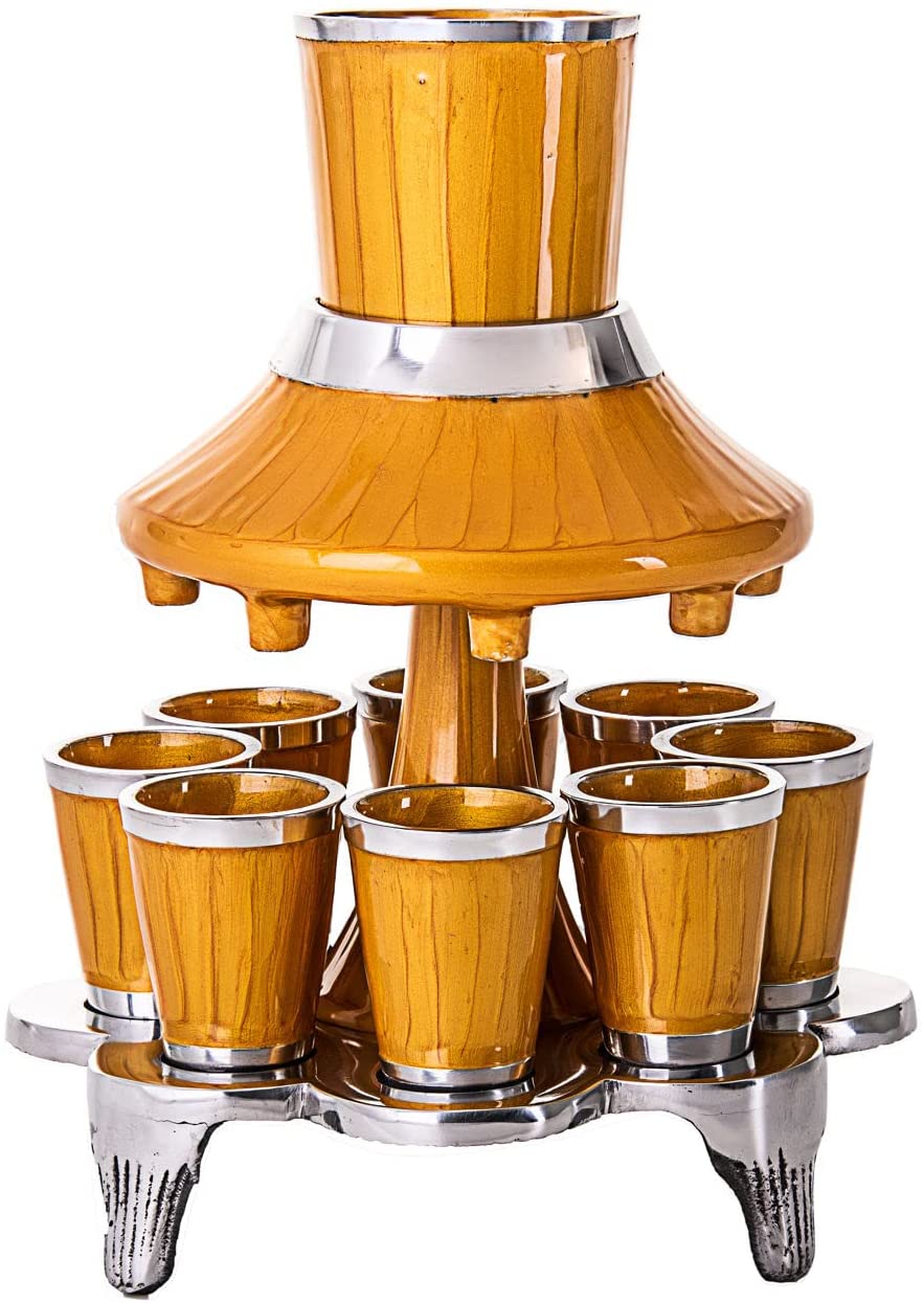 (D) Judaica Fountain Gold 8 Cups Enamel Wine Fountain 9.5''