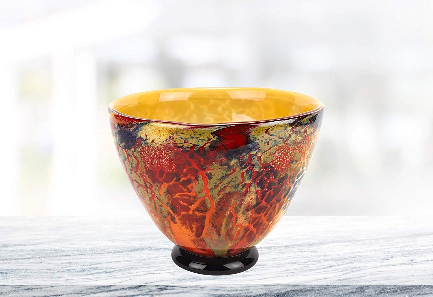 (D) Handcrafted 'Firestorm' Murano Style Art Glass Decorative Centerpiece Bowl 11"
