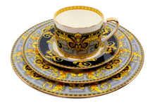Royalty Porcelain 16 pc Dinner set Bone China Service For 4, Antique Style (Black Grey)