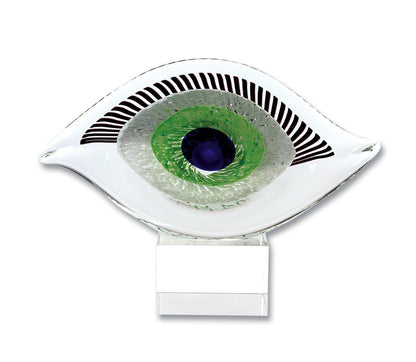(D) Handcrafted Murano Art Glass Visionary Eye Figurine 7.5" on Base
