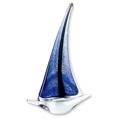 (D) Handcrafted Murano Art Glass Ocean Blue Sailboat Figurine 13