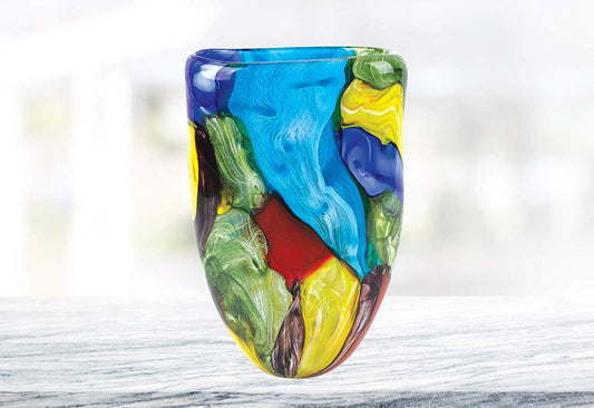 (D) Handcrafted 'Stormy' Murano Art Glass Decorative Oval Flower Vase 11"