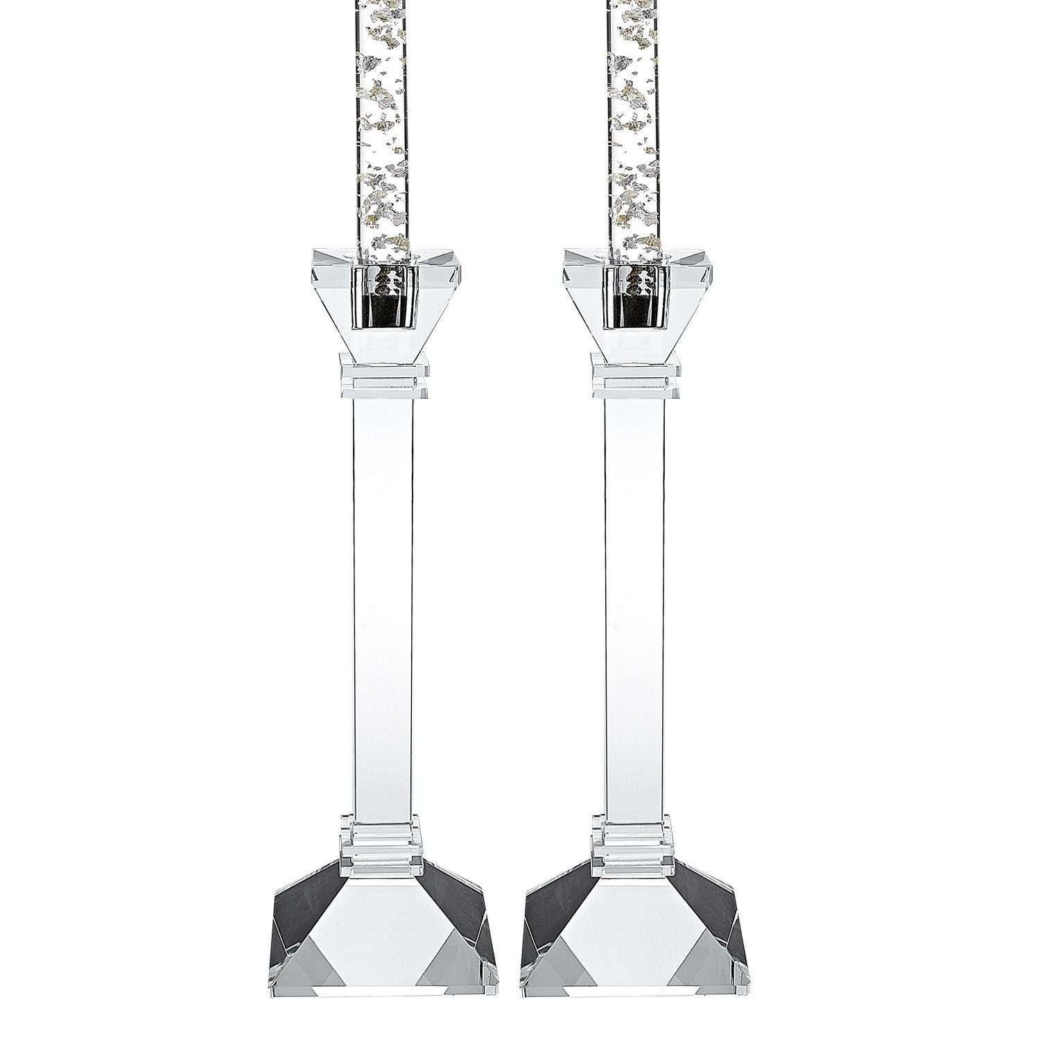 (D) Crystal Centerpiece Charleston Clear Pair Candlestiks 10" H