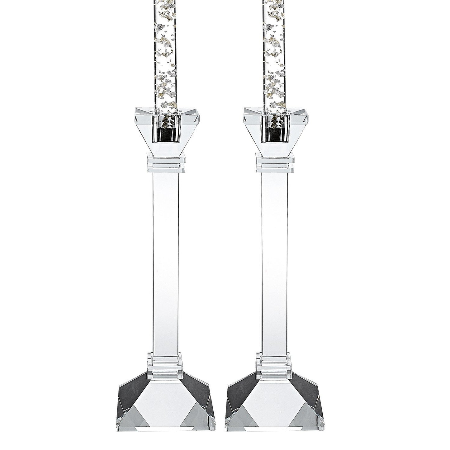 (D) Crystal Centerpiece Charleston Clear Pair Candlestiks 10" H