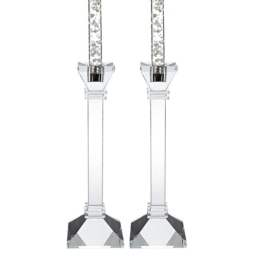 (D) Crystal Centerpiece Charleston Clear Pair Candlestiks 10" H