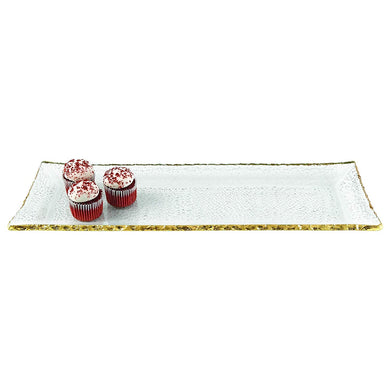 (D) Clear Bubble Glass Rectangular Serving Tray 18