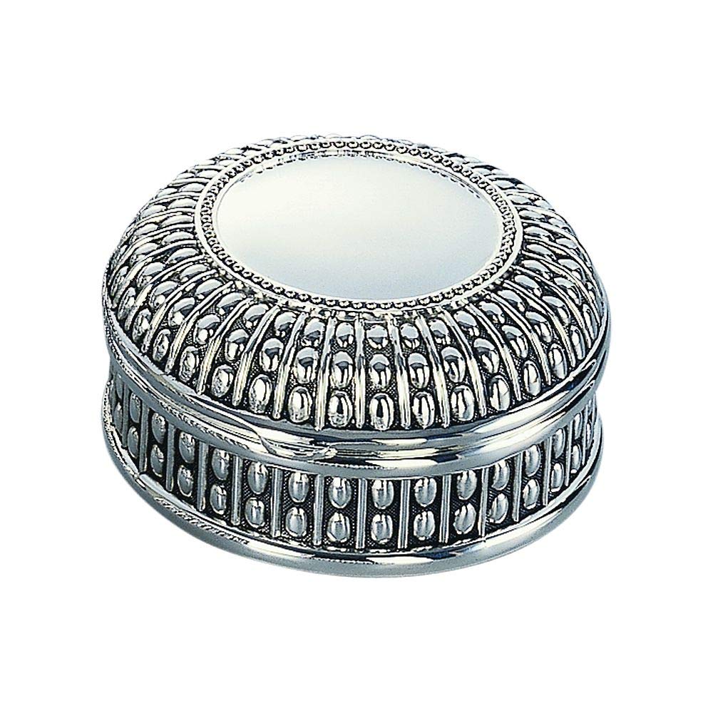 (D) Antique Style Stainless Steel Jewelry Box Beaded Silver Storage Box 4.5 Inch
