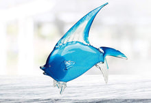 (D) Handcrafted Murano Art Glass Light Blue Tropical Fish Figurine 15.5" on Base
