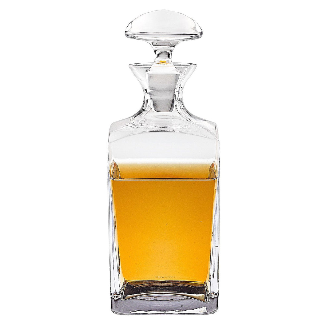 Denizli Spirits Old-Fashioned Square Handmade Decanter, 33 Oz Whiskey Bottle - Lead Free