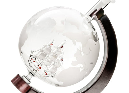 Large 50 Oz Handmade Etched Globe Decanter Set with Wooden Stand and Glass Ship inside, for Wine, Whiskey, Brandy, Tequila, Bourbon, Scotch, Rum and Liquor (with Glasses and Funnel)