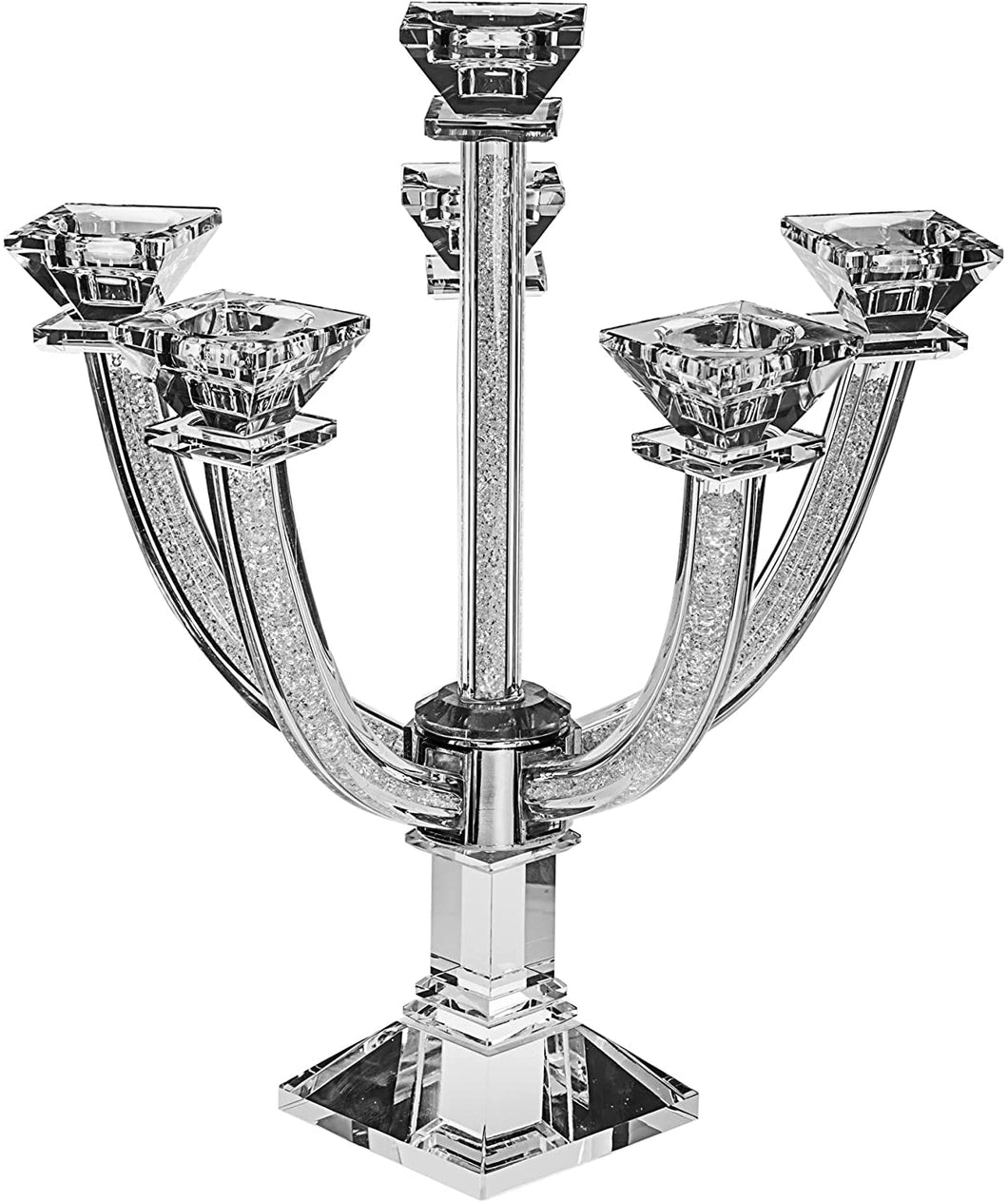 (D) Candelabra Crystal with Crystal Stones 6 Branches Silver Judaica