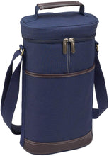 (D) Two Bottle Wine Carrier, Picnic Backpack Bag for Outdoor (Blue)