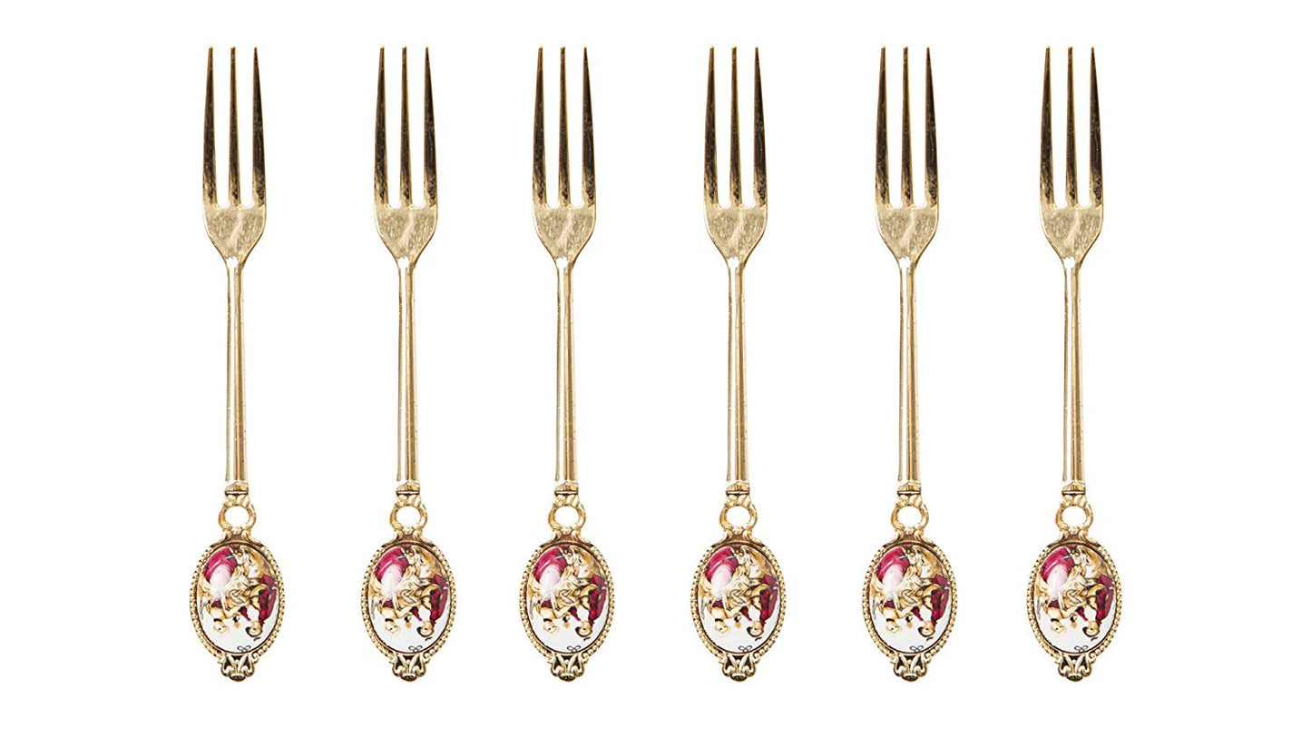 Royal Flatware Set of 12pc Demi Dessert Flatware Forks and Spoons (Gold Antique)