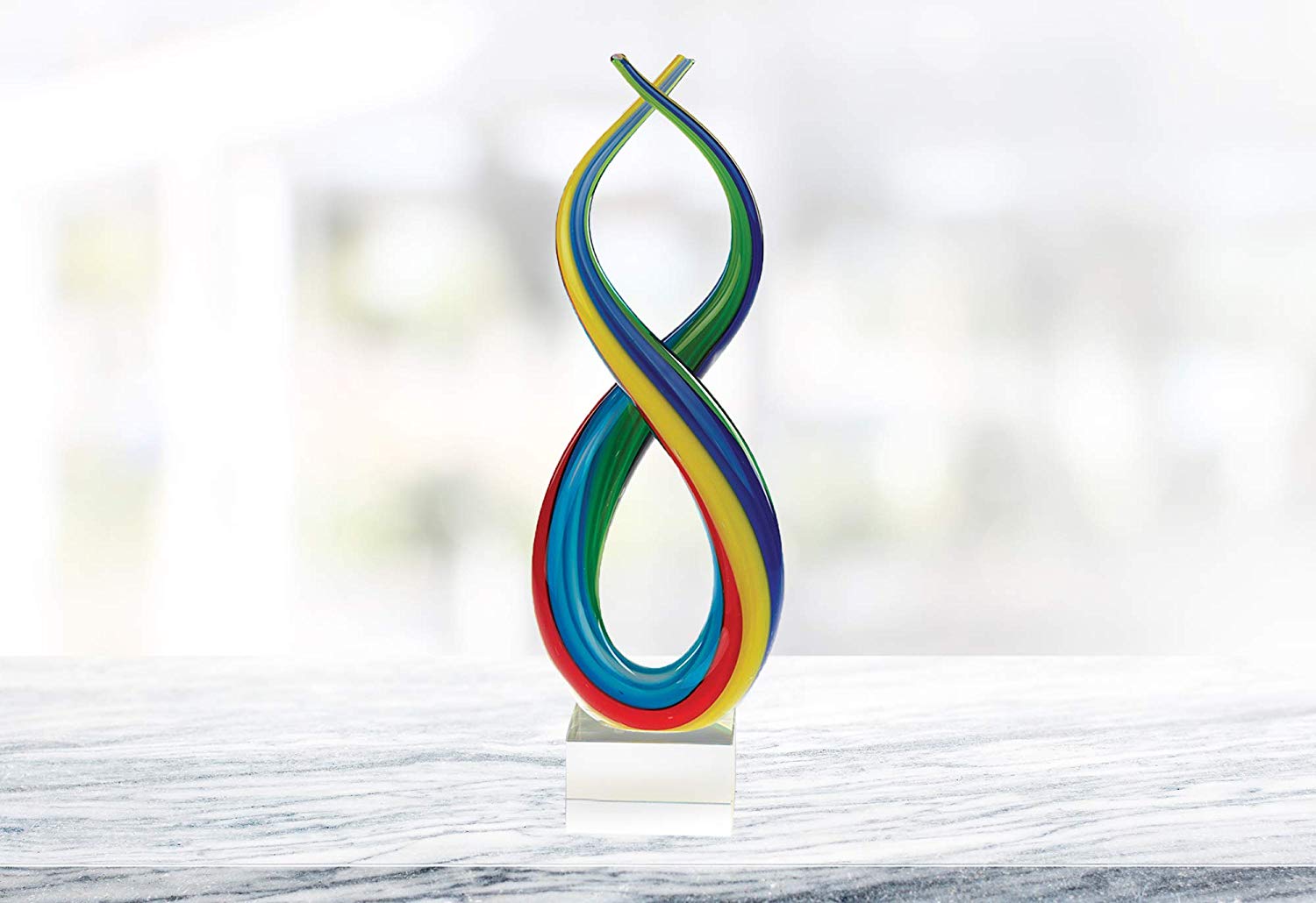 (D) Handcrafted Murano Art Glass Rainbow Figurine 14", Centerpiece Sculpture