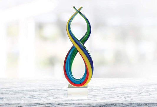 (D) Handcrafted Murano Art Glass Rainbow Figurine 14", Centerpiece Sculpture