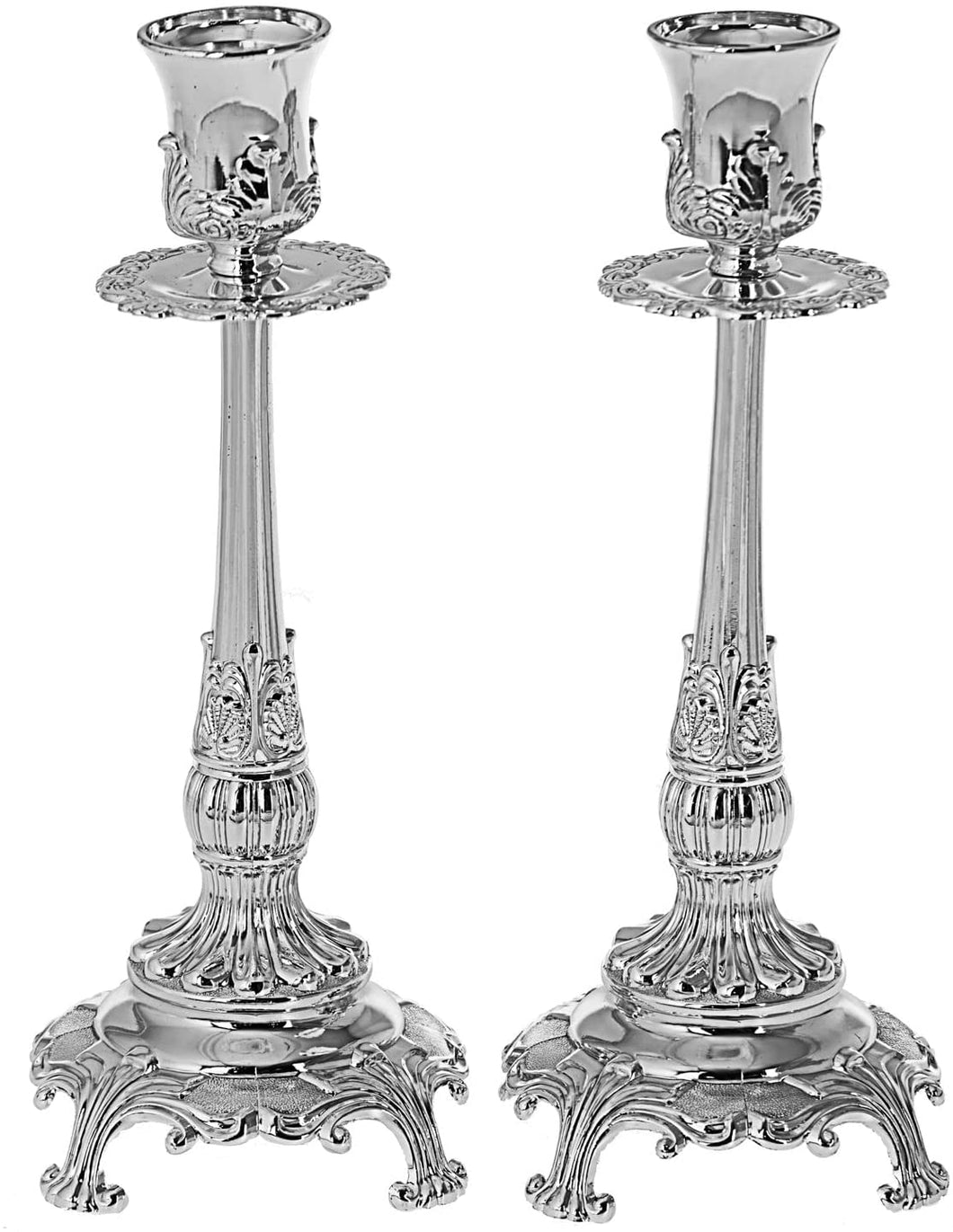 (D) Judaica Luxurious Candle Stick Silver Plated Baroque Candlestick 2 pc 8''