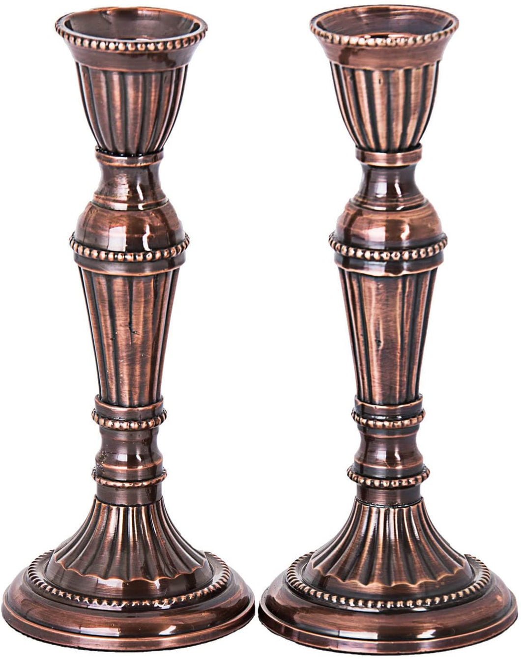 (D) Judaica Metal Bronze Candle Stick 2 pc, Jewish Candlestick Holders