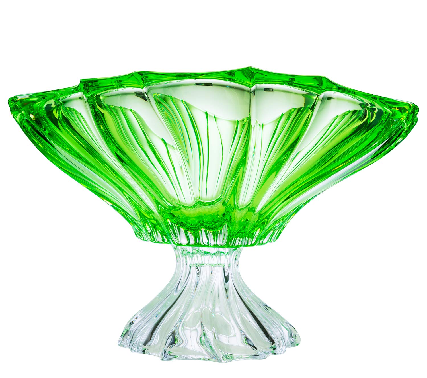 Bohemia Collection Footed Fruit Bowl 'Aurum' Serving Platter Centerpiece Bowl 14 Inch (Green)
