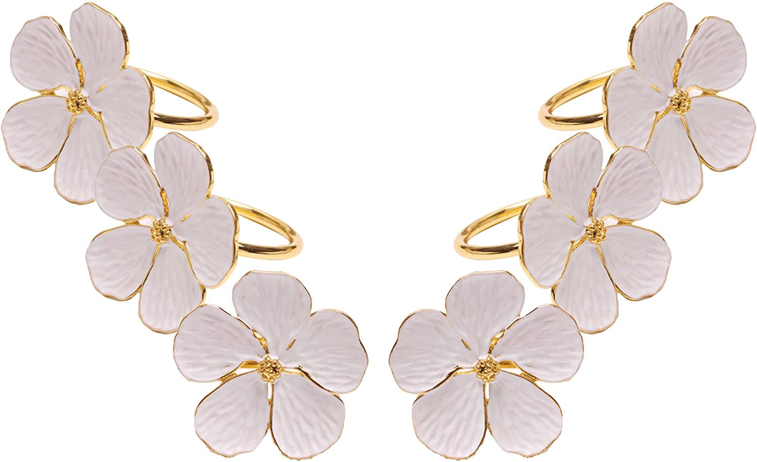 (D) Judaica Gold Cream Flower Napkin Rings Set of 6 White Modern