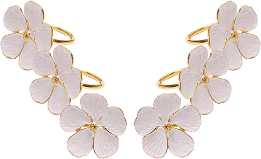 (D) Judaica Gold Cream Flower Napkin Rings Set of 6 White Modern