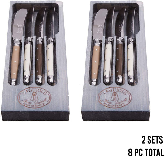 (D) Laguiole Hand Made French 4 Spreaders with Linen Handles, Vintage 2 PACK