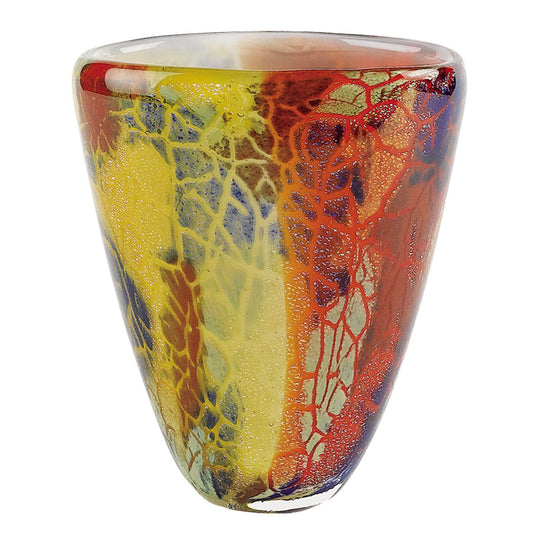 (D) Handcrafted 'Firestorm' Murano Art Glass Decorative Oval Flower Vase 7", Murano Style Artistic Colorful Design