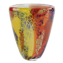 (D) Handcrafted 'Firestorm' Murano Art Glass Decorative Oval Flower Vase 7", Murano Style Artistic Colorful Design